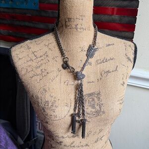 Betsey Johnson Sparkling Black Arrow and Heart Necklace